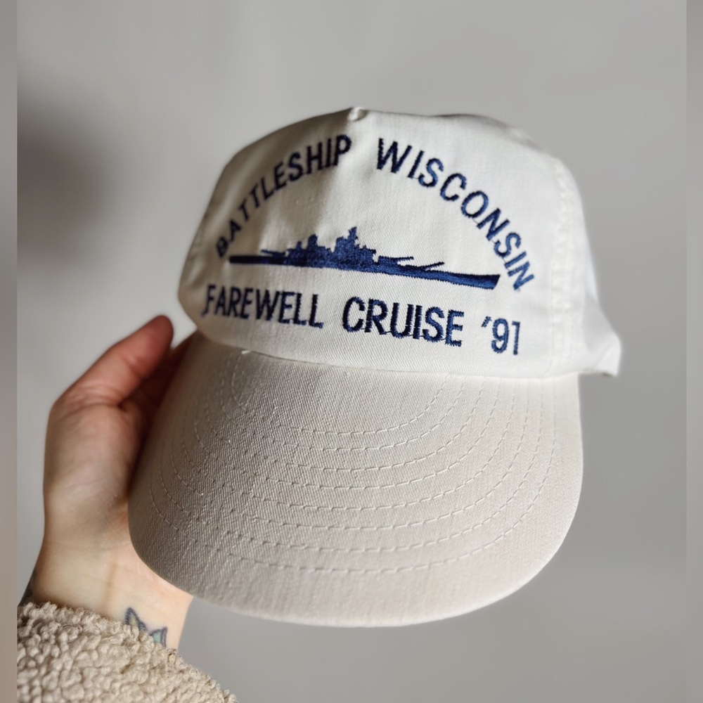 VINTAGE 1991 Battleship Wisconsin Farewell Cruise White Navy Vintage Style Hat